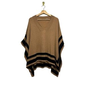 CULLEN 100% Cashmere Striped Poncho Tan Black OS